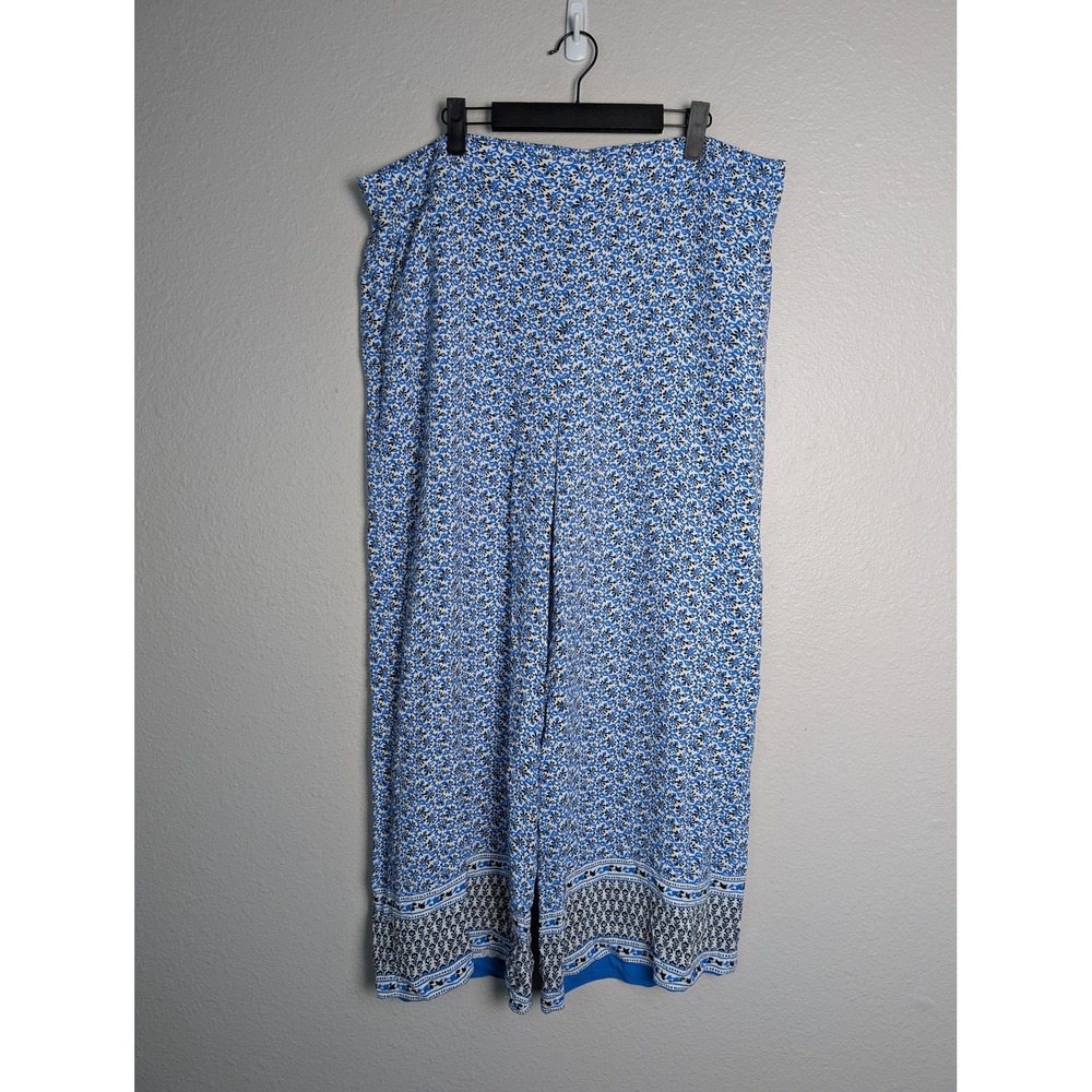 LOFT Pants Womens XXL Blue Cropped Crepe Relaxed Pull On‎ Elastic Waist